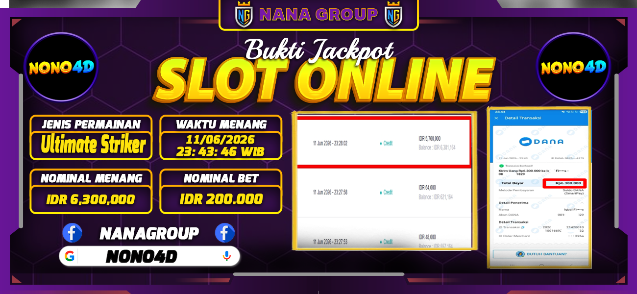 Bukti Kemenangan Besar Dibayar lunas Member NONO4D RP 6.300.000, 11 Juni 2026