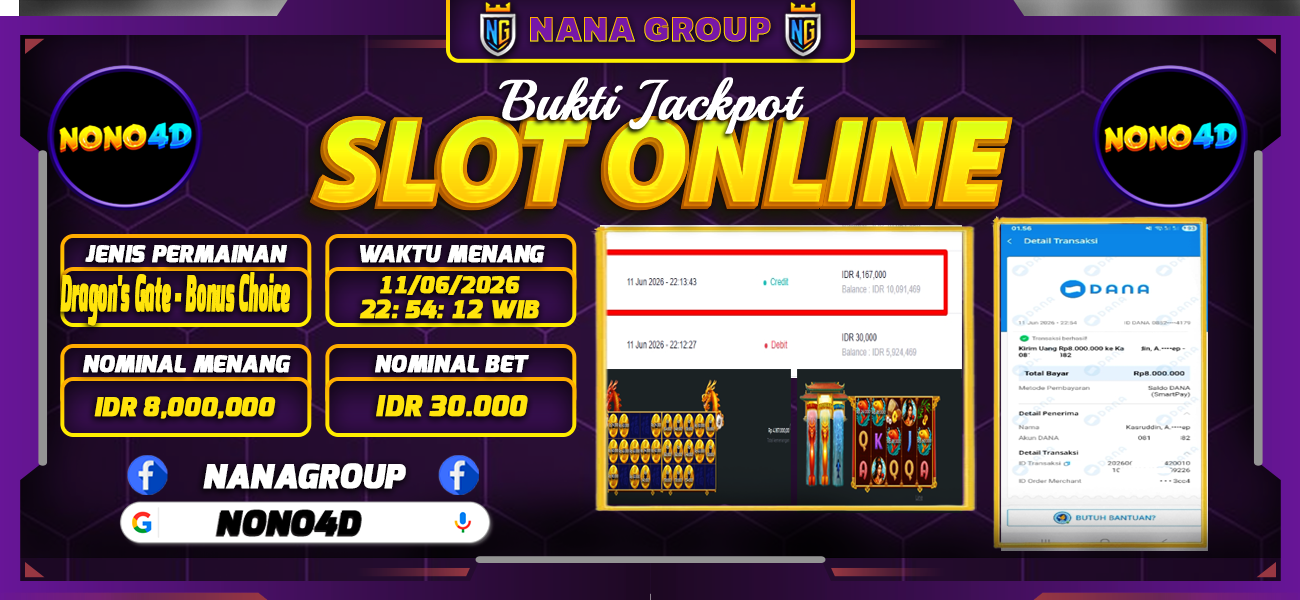 Bukti Kemenangan Besar Dibayar lunas Member NONO4D RP 8.000.000, 11 Juni 2026