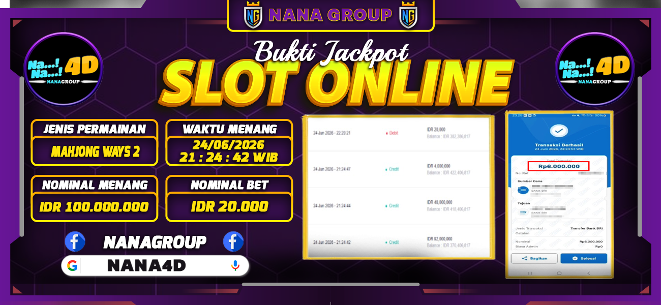 Bukti Kemenangan Besar Dibayar lunas Member NANA4D RP 100.000.000, 25 Juni 2026