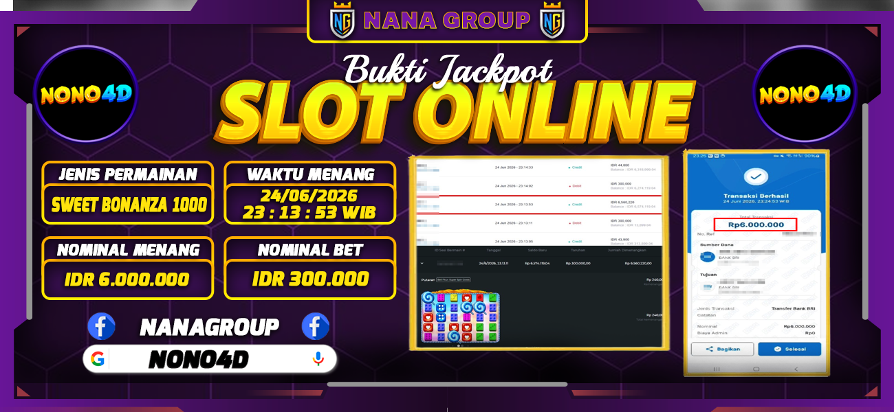 Bukti Kemenangan Besar Dibayar lunas Member NONO4D RP 6.000.000, 25 Juni 2026