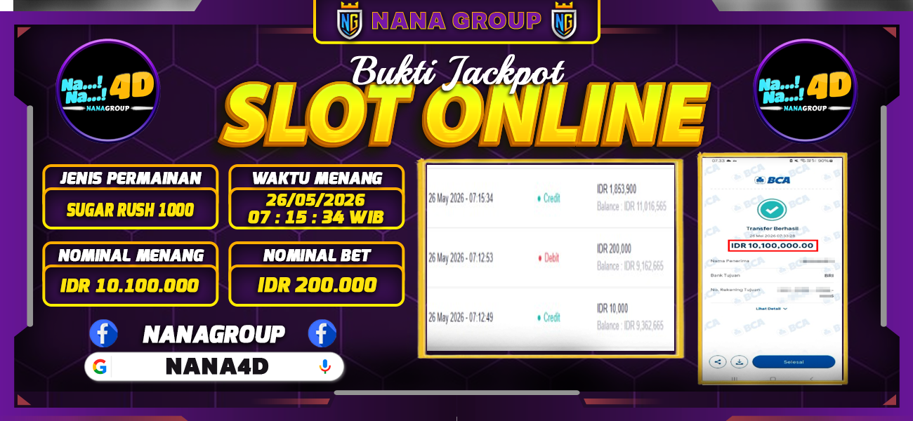 Bukti Kemenangan Besar Dibayar lunas Member NANA4D RP 10.100.000, 26 Mei 2026