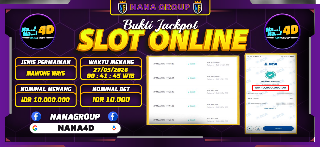 Bukti Kemenangan Besar Dibayar lunas Member NANA4D RP 10.000.000, 27 Mei 2026
