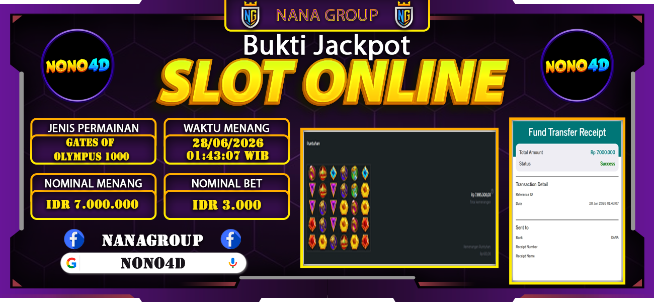 Bukti Kemenangan Besar Dibayar lunas Member NONO4D RP 7.000.000, 28 Juni 2026