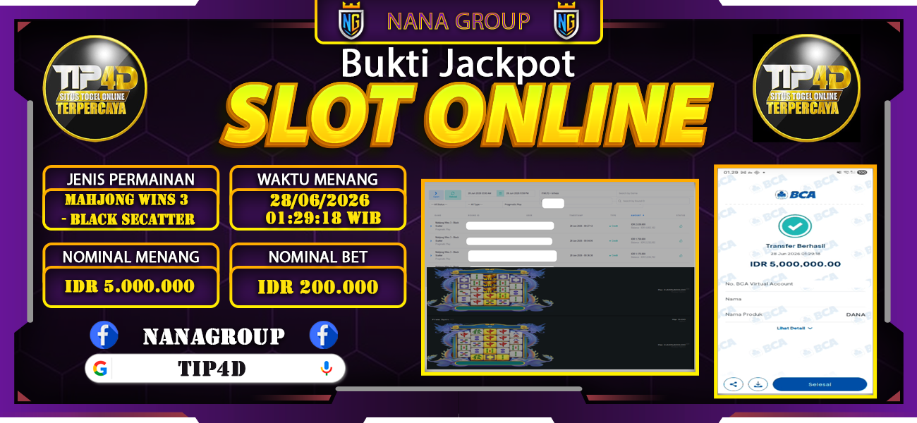 Bukti Kemenangan Besar Dibayar lunas Member TIP4D RP 5.000.000, 28 Juni 2026