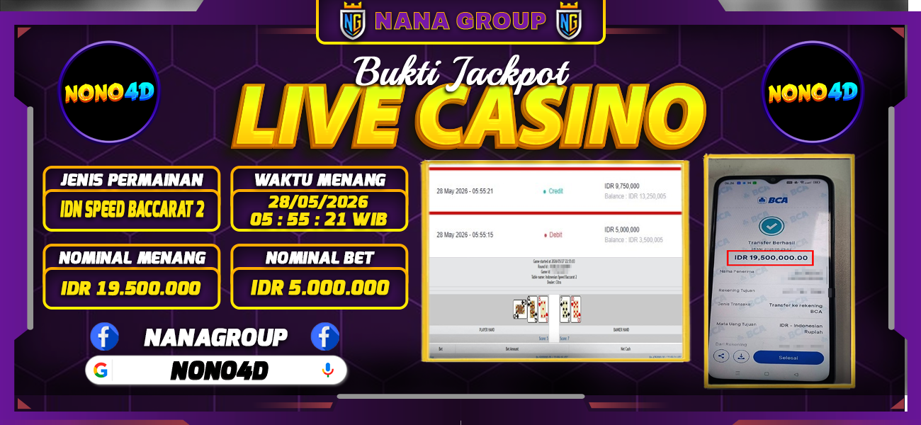 Bukti Kemenangan Besar Dibayar lunas Member NONO4D RP 19.500.000, 28 Mei 2026