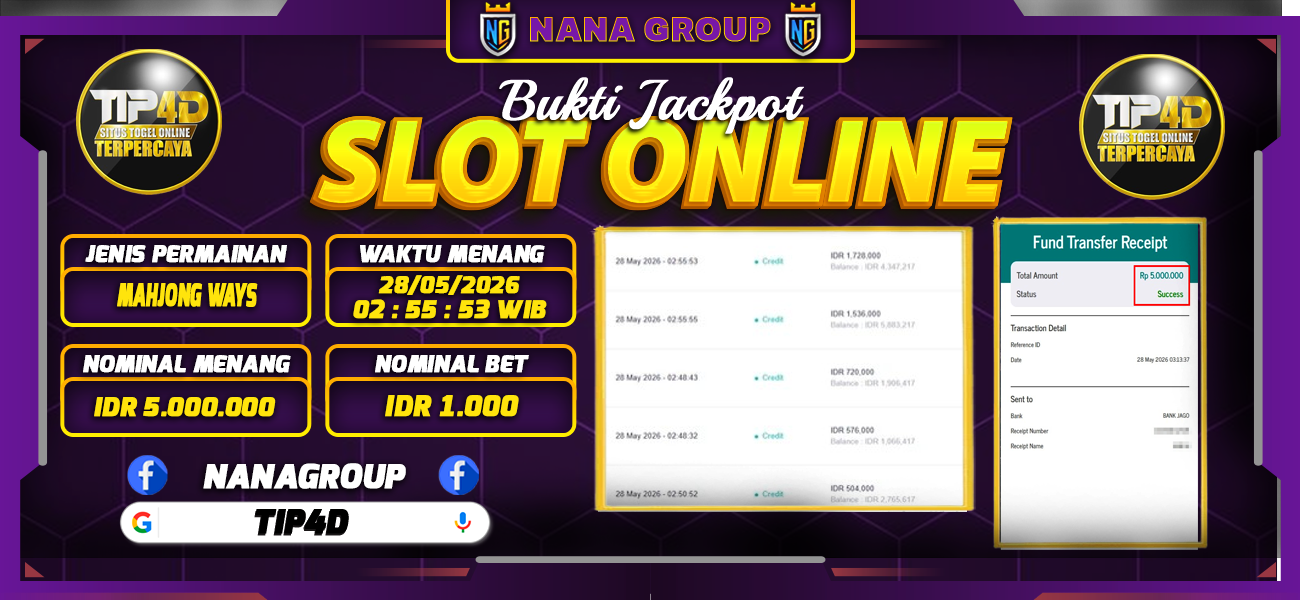 Bukti Kemenangan Besar Dibayar lunas Member TIP4D RP 5.000.000, 28 Mei 2026