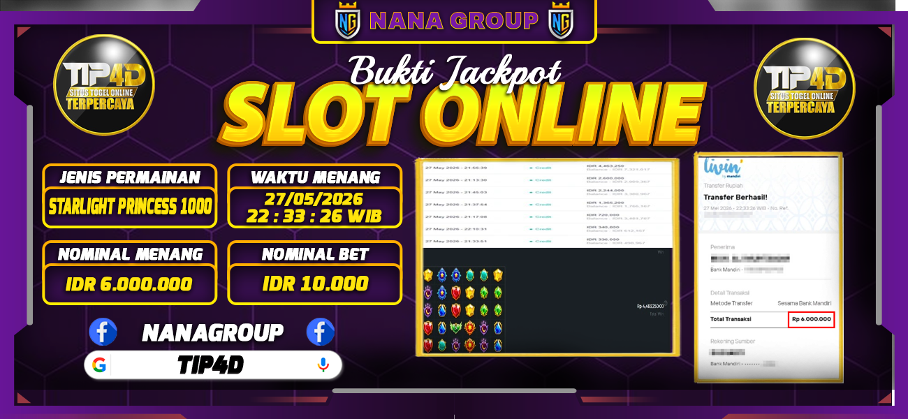 Bukti Kemenangan Besar Dibayar lunas Member TIP4D RP 6.000.000, 28 Mei 2026