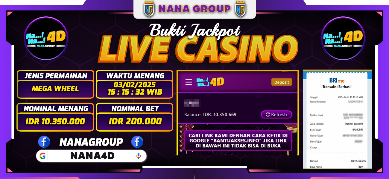 Bukti Kemenangan Besar Dibayar lunas Member NANA4D RP 10.350.000, 3 Februari 2025