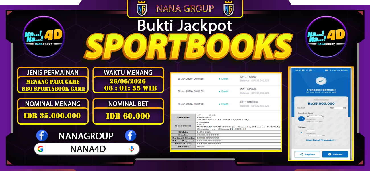 Bukti Kemenangan Besar Dibayar lunas Member NANA4D RP 35.000.000, 30 Juni 2026