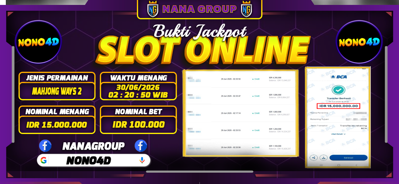 Bukti Kemenangan Besar Dibayar lunas Member NONO4D RP 15.000.000, 30 Juni 2026