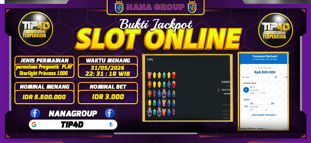 Bukti Kemenangan Besar Dibayar lunas Member TIP4D RP 5.500.000, 31 Mei 2026