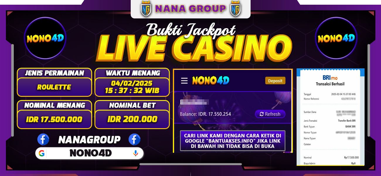 Bukti Kemenangan Besar Dibayar lunas Member NONO4D RP 17.500.000, 4 Februari 2025