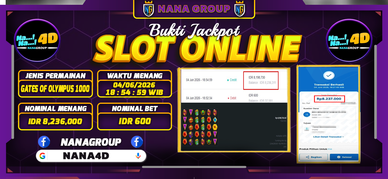 Bukti Kemenangan Besar Dibayar lunas Member NANA4D RP 8.236.000, 5 Juni 2026